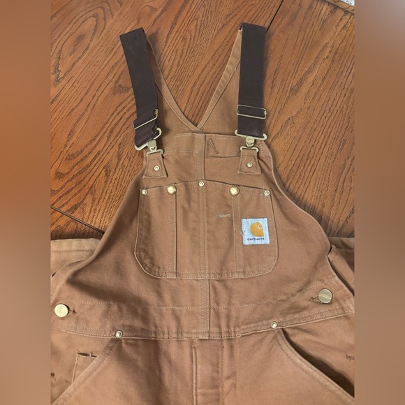 VTG Carhartt duck bib overalls canvas quilt lined brown men's XS double knee - Picture 2 of 7